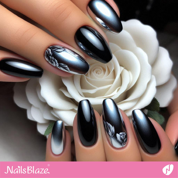 Short Black Chrome Nails Design | Chrome Nails - NB5307