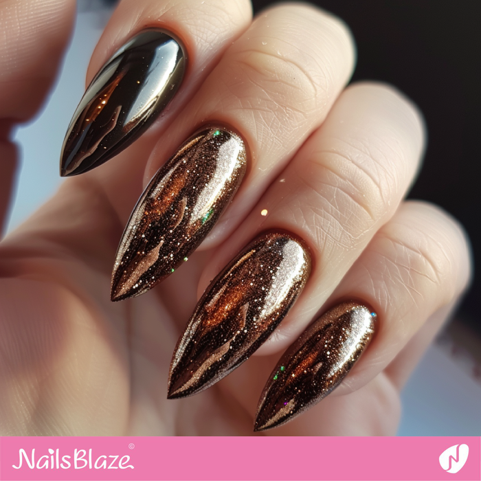 Stiletto Brown Chrome Nails Design | Chrome Nails - NB5328