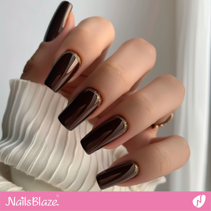 Glitter Cuff Design for Dark Brown Chrome Nails | Chrome Nails - NB5329