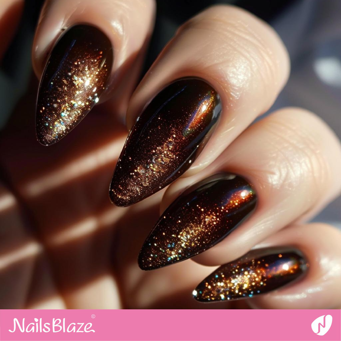 Glitter Embellished Brown Chrome Nails | Chrome Nail Design - NB5326