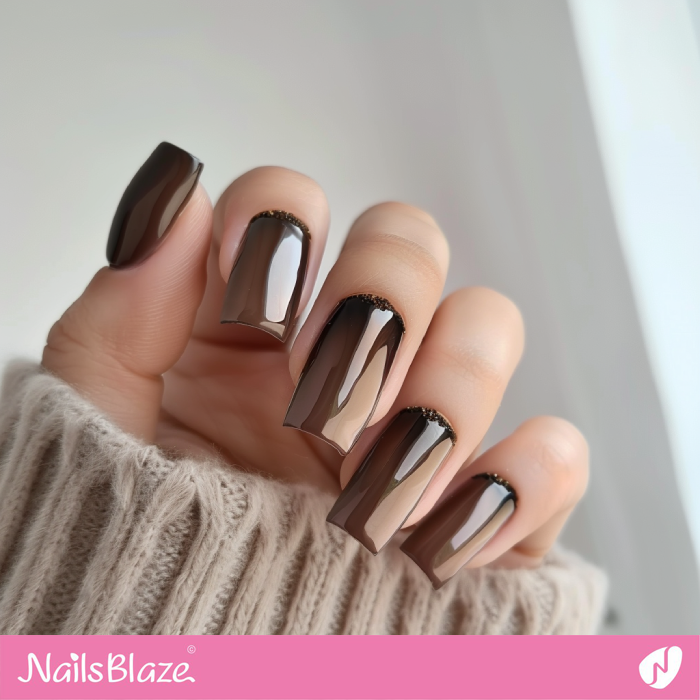 Glossy Brown Chrome Nails | Chrome Nail Art - NB5327