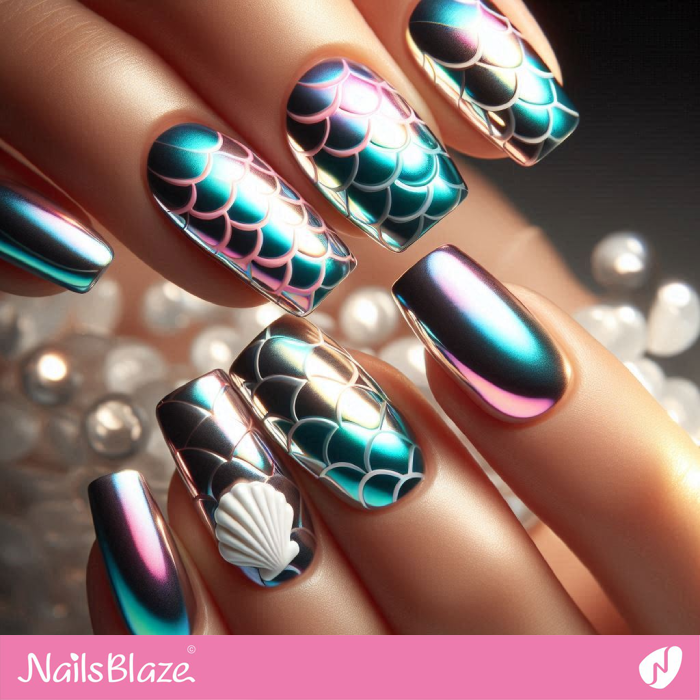 Mermaid Scales Chrome Nails Design | Chrome Nails - NB5333