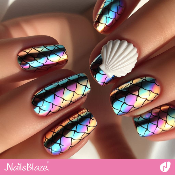 Glossy Mermaid Chrome Nails Design | Chrome Nails - NB5336