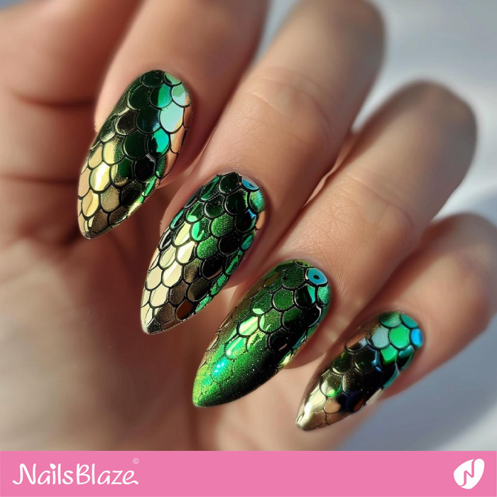 Green Mermaid Chrome Nail Art | Chrome Nails - NB5337