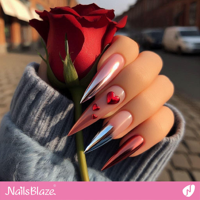 3D Hearts for Chrome Stiletto Nails | Chrome Nails - NB5296