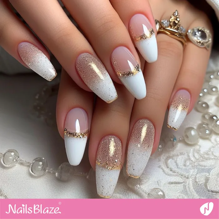 White French Nails with Glitter Design | Classy Nails - NB3817