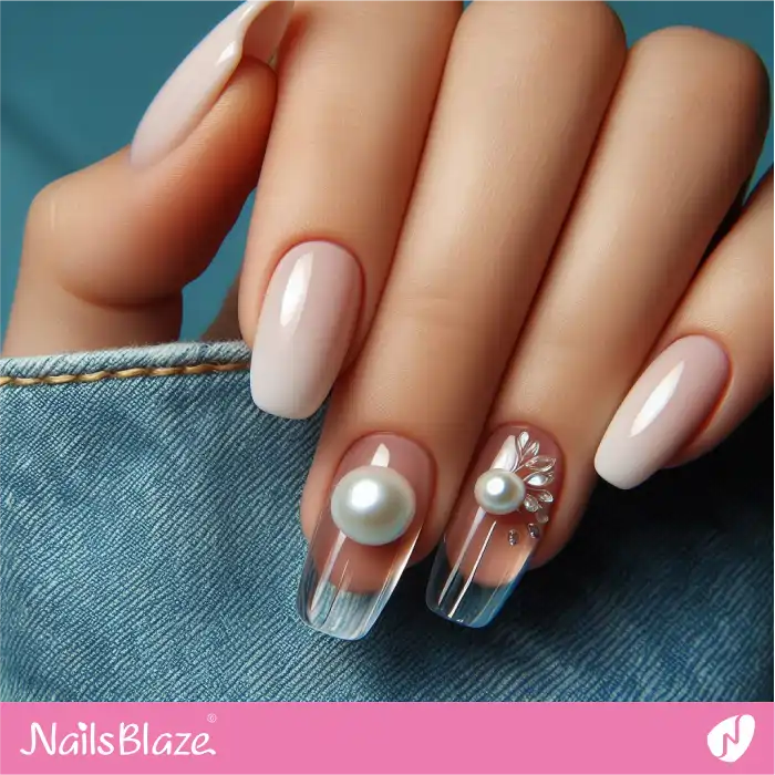 Milky Pink Nails with Pearls Design | Classy Nails - NB4039