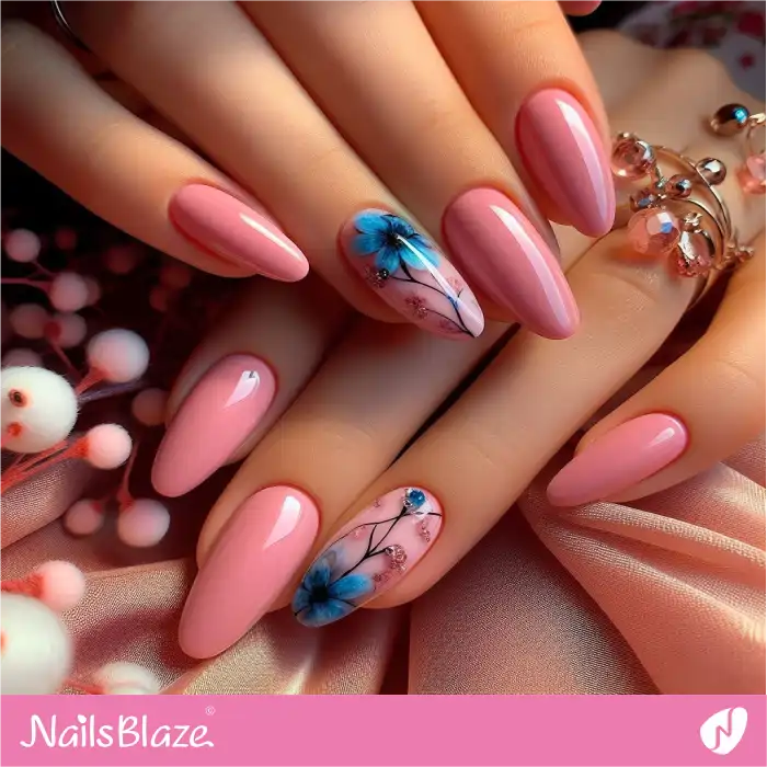 Blue Flowers and Pink Nails for Spring | Classy Nails - NB4040