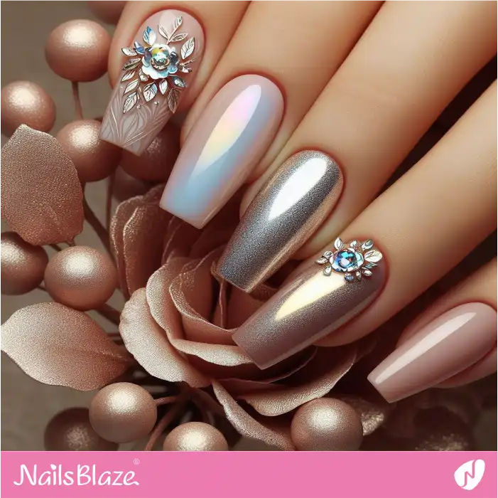 Rose Gold Chrome and Pearl Effect Nails | Classy Nails - NB4041