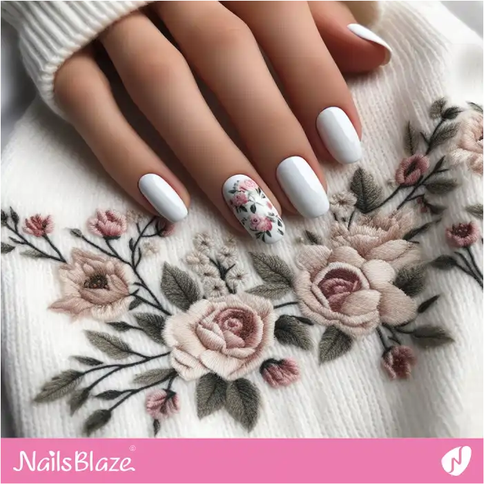Rose Flowers Accent for White Nails | Classy Nails - NB4044