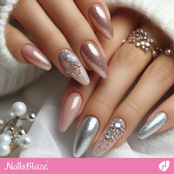 Embellished Nails with Glitter for Wedding | Classy Nails - NB3819