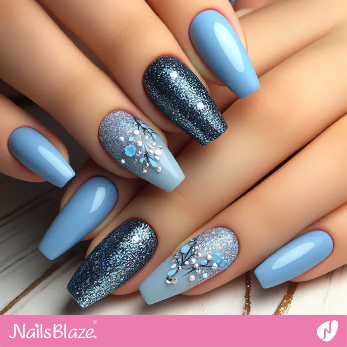 Blue Nails with Glitter Design | Classy Nails - NB3821