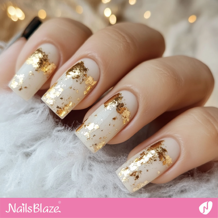 Gold Foil Design for Nude Nails | Classy Luxury Nails- NB7709