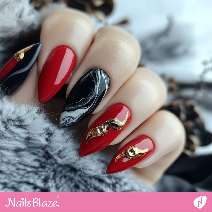 Red Nails with Marble Accents | Classy Luxury Nails- NB7710