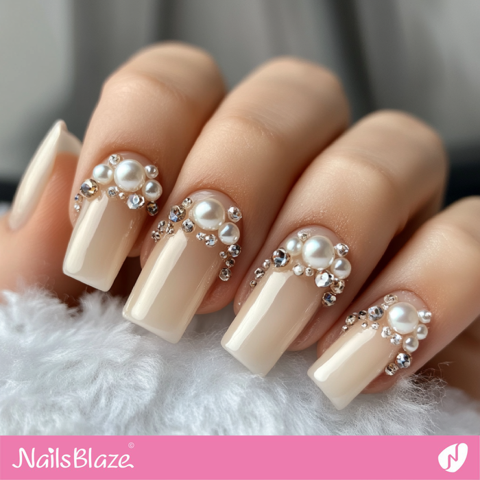 Nails with Pearl Design | Classy Luxury Nails- NB7711