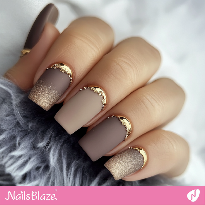 Matte Taupe Nails with Gold Details | Classy Luxury Nails- NB7714