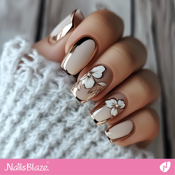 Flower Theme Gold Nails Design | Classy Luxury Nails- NB7715