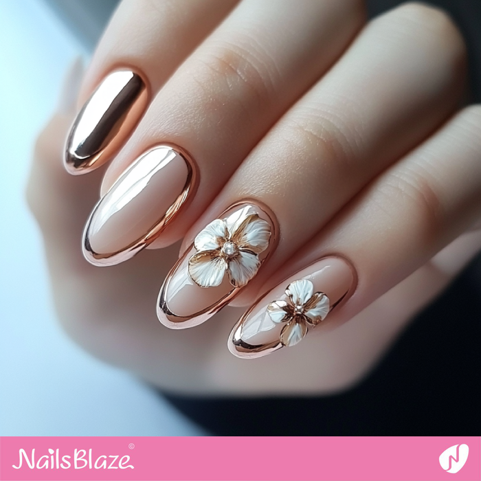 Gold Outline Nails with 3D Flowers | Classy Luxury Nails- NB7717