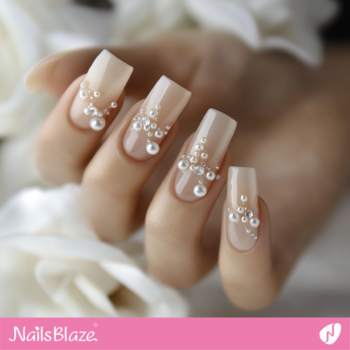 Pearl Design for Neutral Nails | Classy Luxury Nails- NB7718