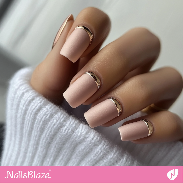 Gold Reverse French for Matte Pink Nails | Classy Luxury Nails- NB7723