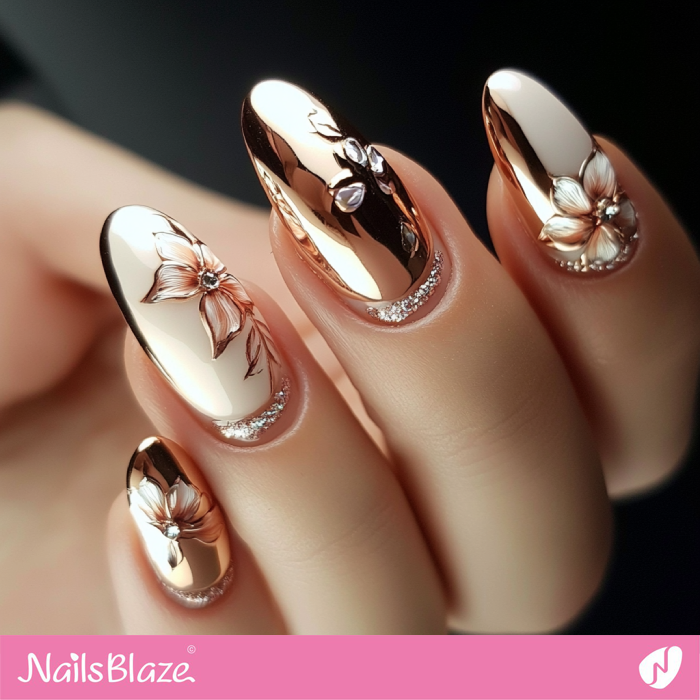 Chrome Nails Floral Design | Classy Luxury Nails- NB7724