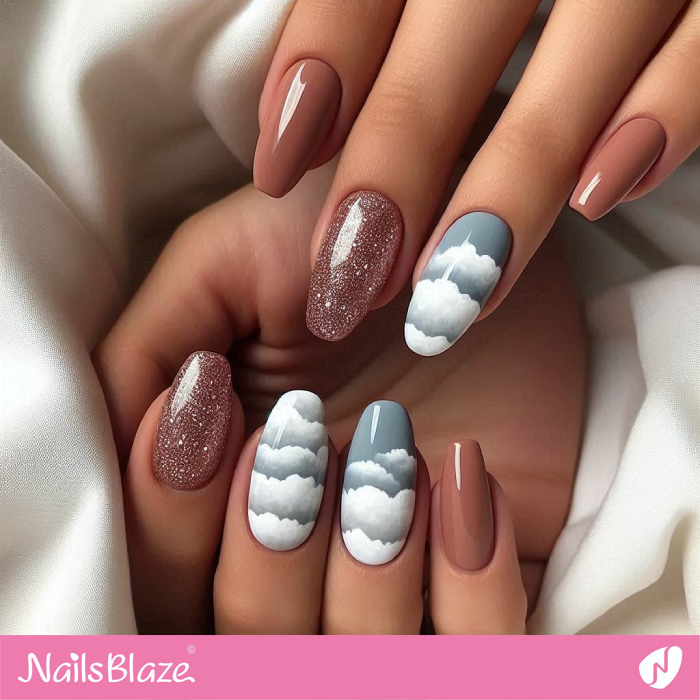 Embellished Gray Clouds Nails Design | Cloud Nails - NB5071