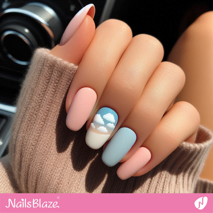 Cloud Accent Nail Design | Cloud Nails - NB5073