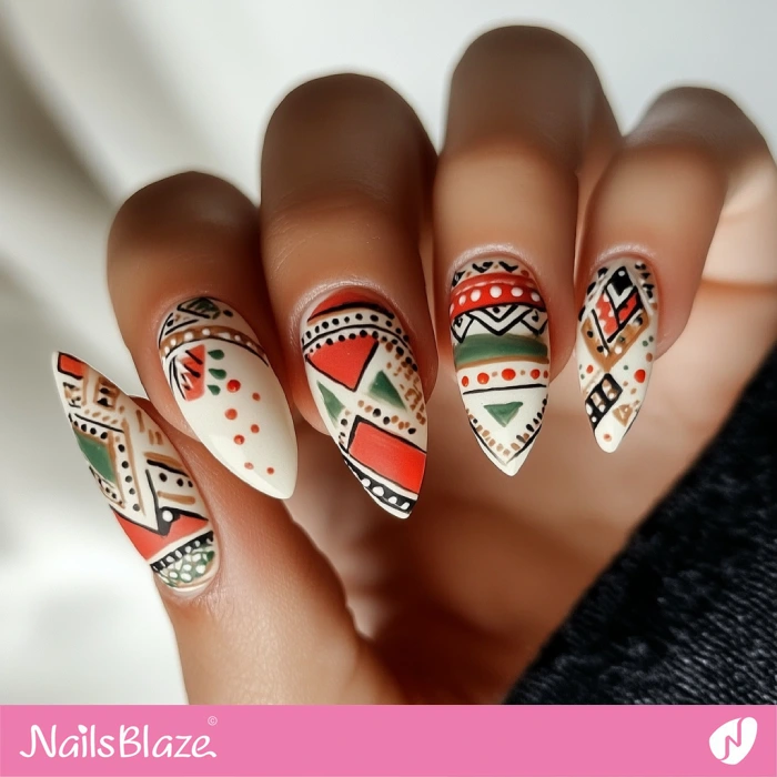 Boho Orange and Green Nails | Boho Nails - NB5479