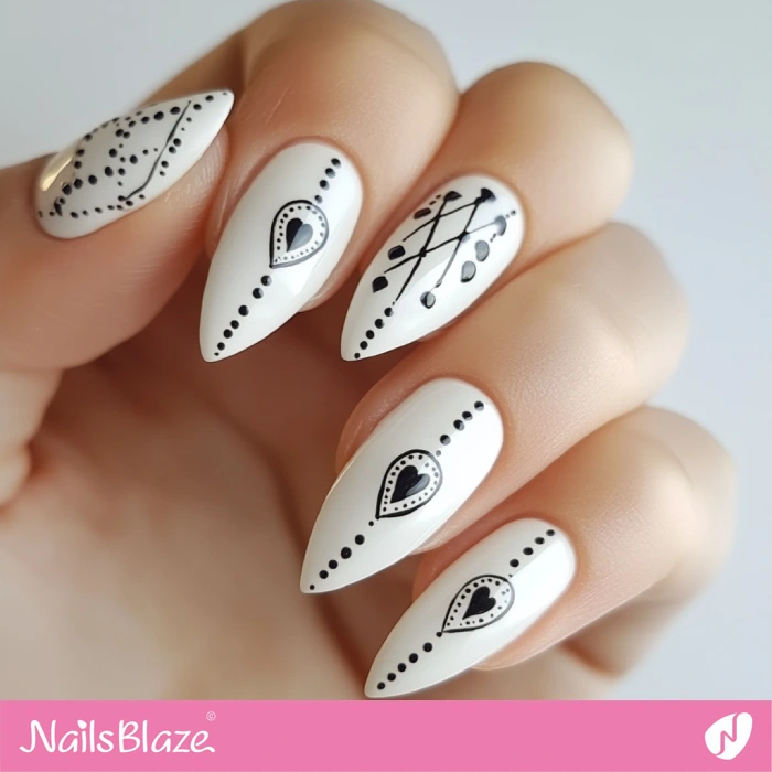 Bohemian White Nails Design | Boho Nails - NB5482