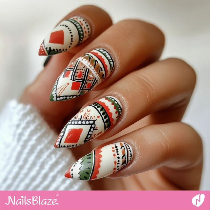 Almond Nails with Bohemian Design | Boho Nails - NB5483