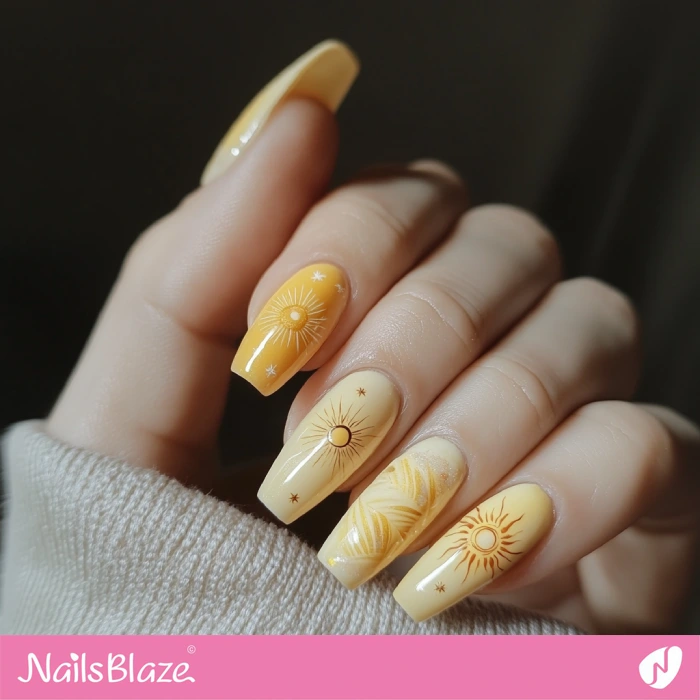 Yellow Bohemian-inspired Nails | Boho Nails - NB5484