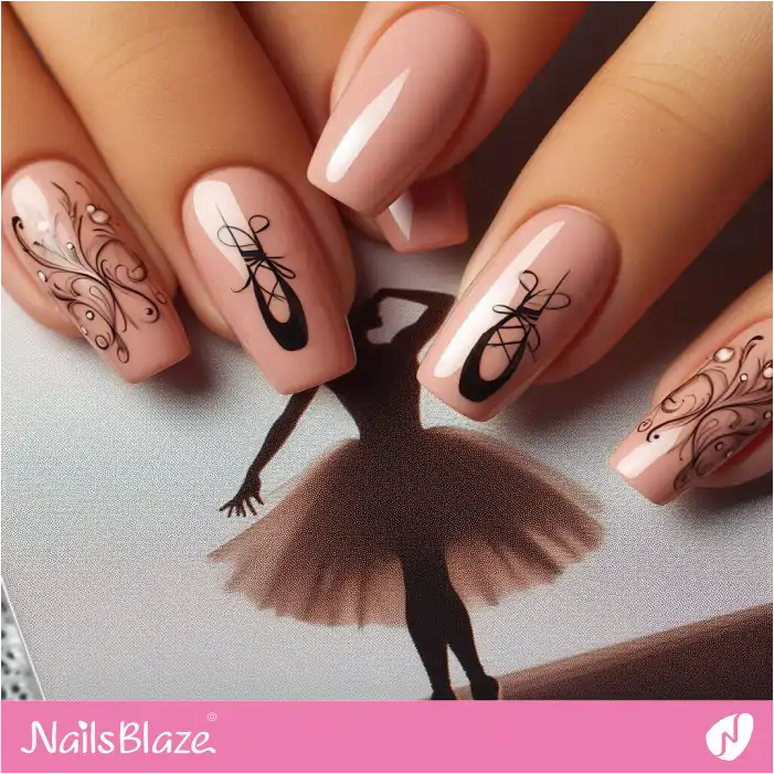 Nude Nails with Ballet Shoes Design | Dance Nails - NB4880