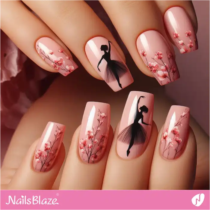 Pink Nails with Ballerina | Dance Nails - NB4889