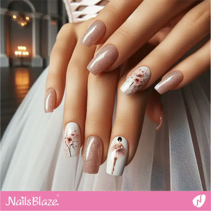 Elegant Ballet Theme Nail Design | Dance Nails - NB4894