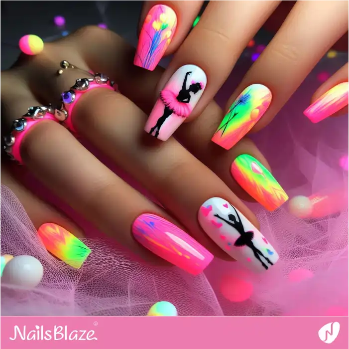 Colorful Neon Nails with Dancers | Dance Nails - NB4898