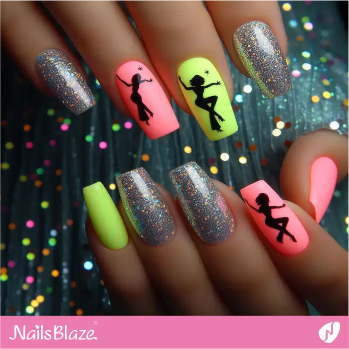 Disco Dance Neon Nails Design | Dance Nails - NB4882