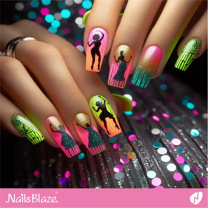 Dance Theme Neon Nails Design | Dance Nails - NB4884