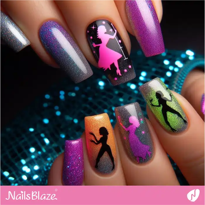 Glitter Neon Nails for Disco Dance | Dance Nails - NB4886