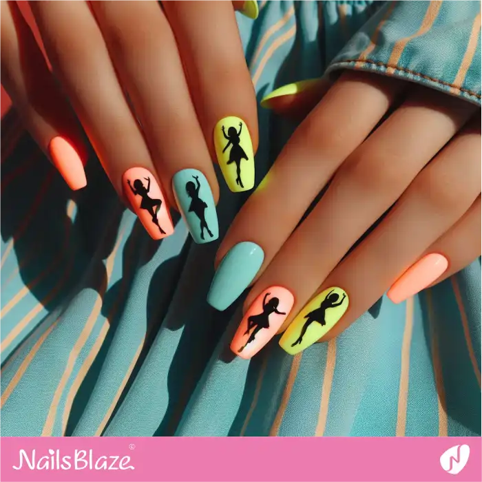 Neon Party Nails with Dance Theme | Dance Nails - NB4888