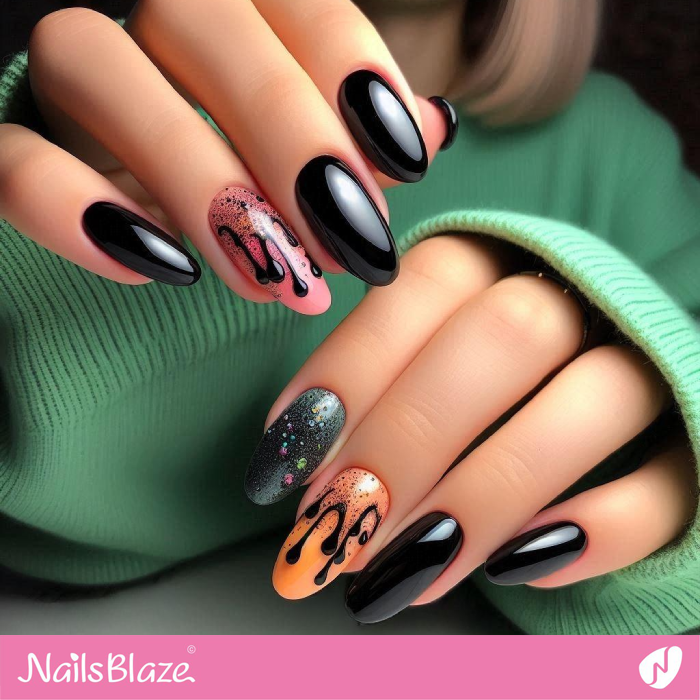 Black Drip Nails Design | Drip Nails - NB5002