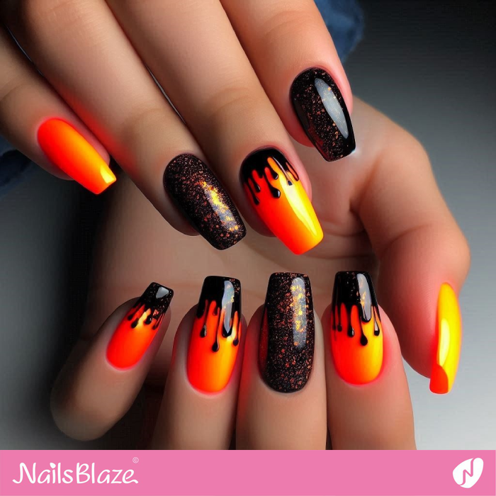 Neon Nails Black Drips Design | Drip Nails - NB5013