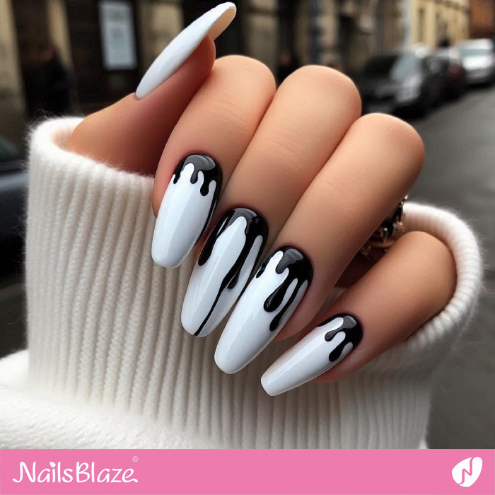 Black Drips Design for White Nails | Drip Nails - NB5015