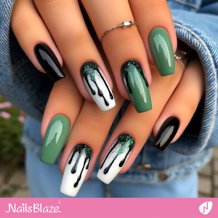 Black Drips on Glossy Nails | Drip Nails - NB5004