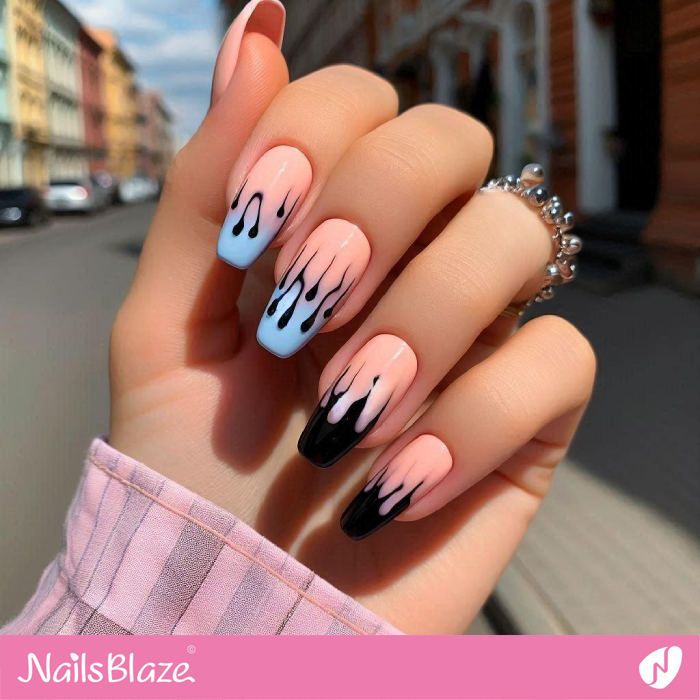 Black Drips Design for Ombre French Nails | Drip Nails - NB5005