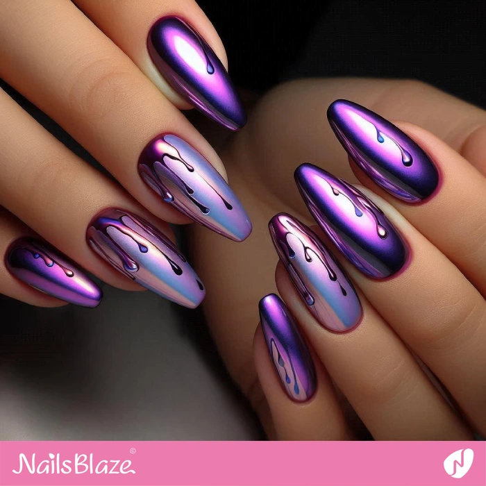 Purple Chrome Nails Drip Design | Drip Nails - NB5021