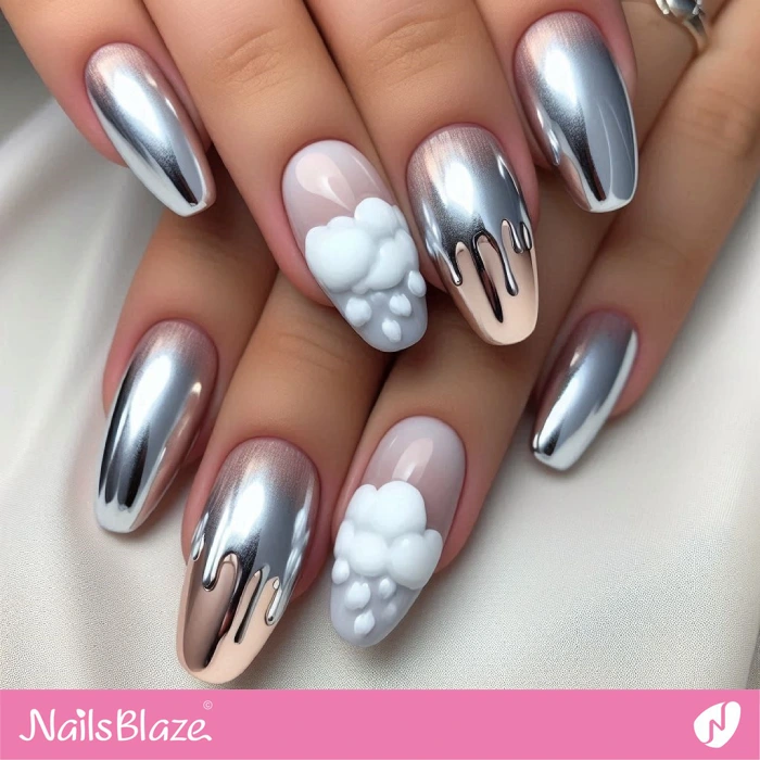 Clouds and Chrome Drips Nails Design | Drip Nails - NB5022