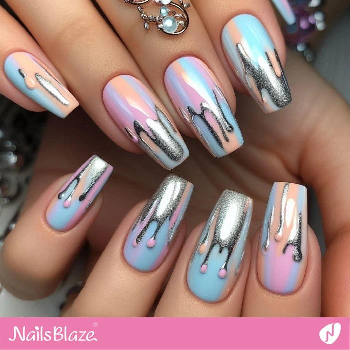 Chrome Drips for Pastel Nails Design | Drip Nails - NB5023