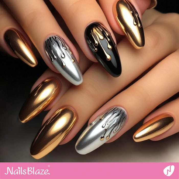 Chrome Drips Nails Design | Drip Nails - NB5025