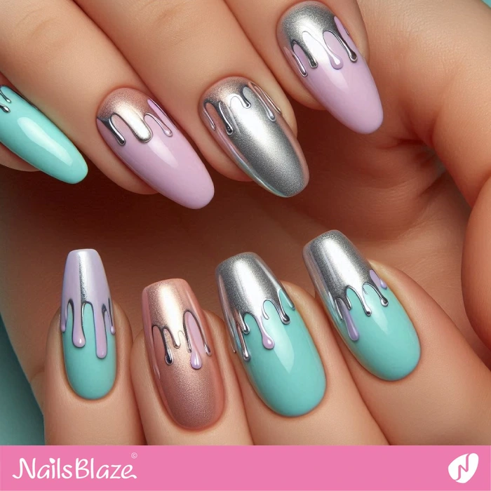 Chrome Drips French Manicure Design | Drip Nails - NB5026