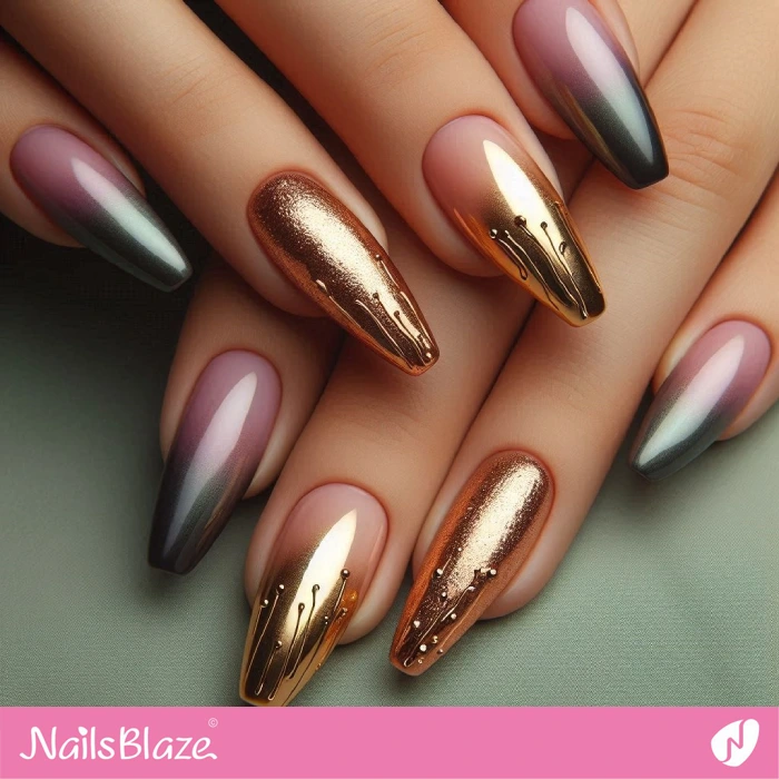 Ombre Nails Gold Drips Design | Drip Nails - NB5029